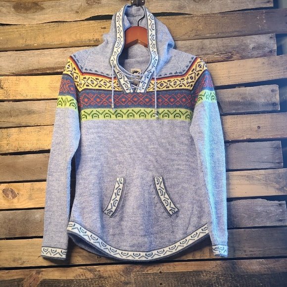 Artesania Hooded Peruvian Themed Alpaca Sweater Women's Small - Picture 6 of 9